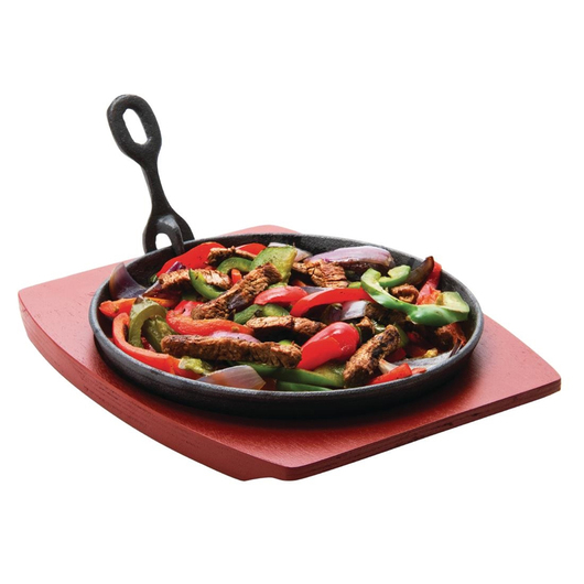 Cast Iron Round Sizzler 220mm with Wooden Stand by Olympia