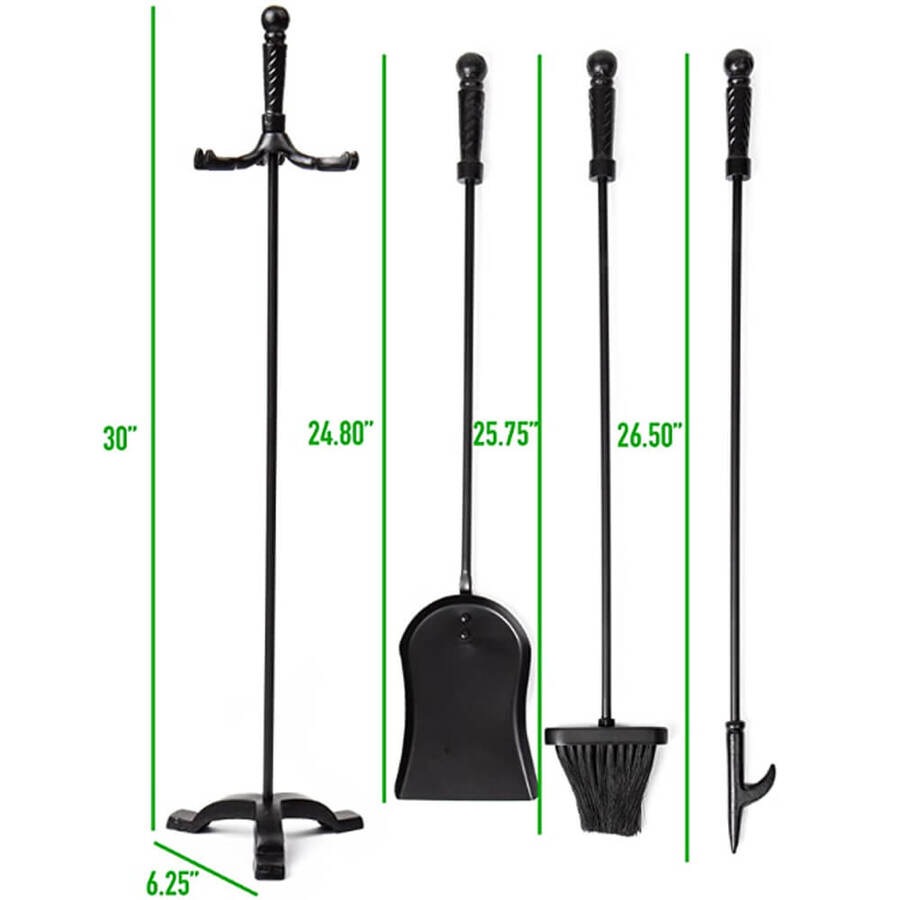 Black Finish Fire Tool Set - 3 Piece plus Stand | Outdoor Magic