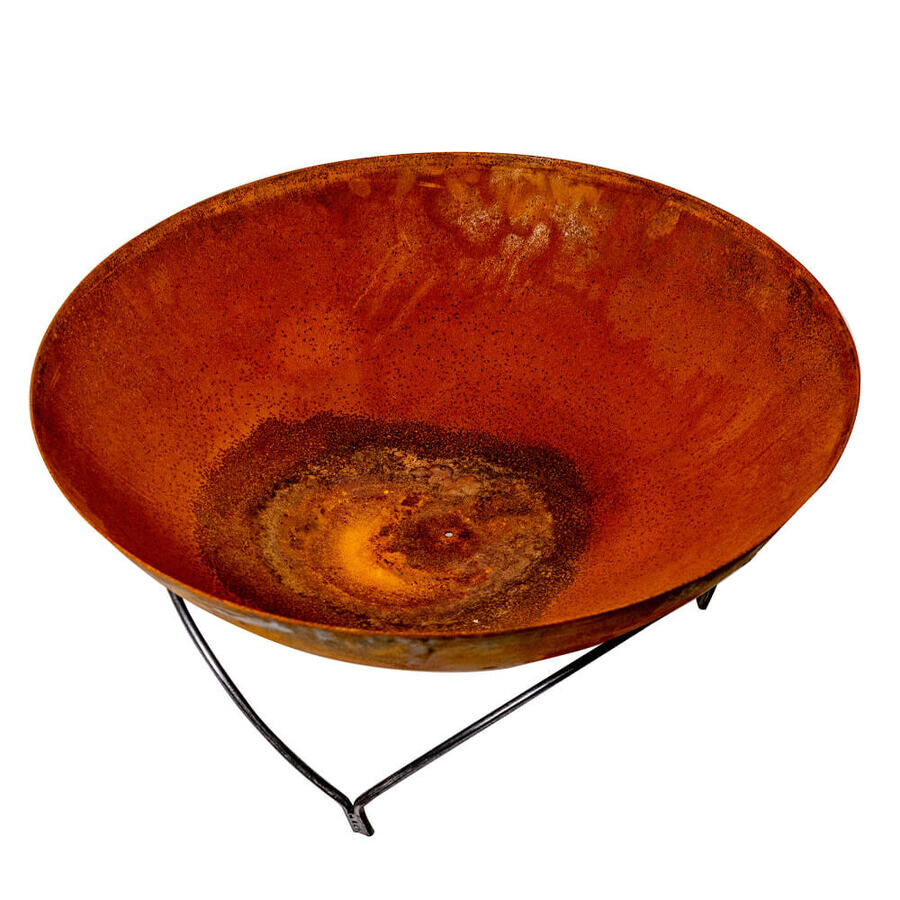 Raised Round Rustic Firepit - 800mm - Flaming Coals