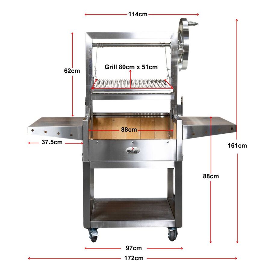 Stainless Steel Parrilla Argentinian BBQ with Rotisserie 885mm x 550mm