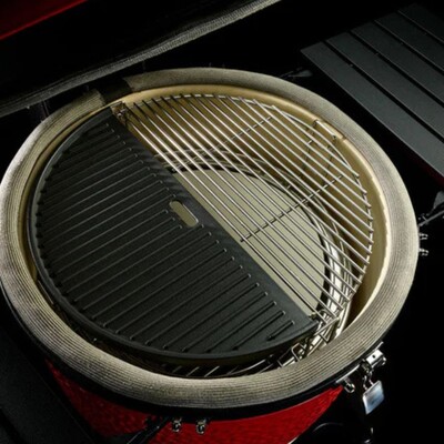 Big Joe Half Moon Cast Iron Reversible Griddle | Kamado Joe hover