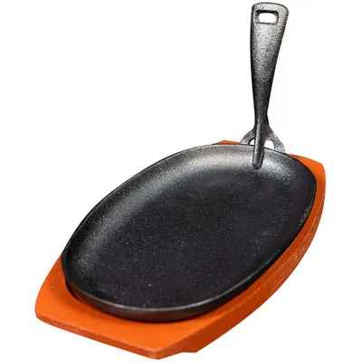 Cast Iron Oval Sizzler with Wooden Stand 240mm | Olympia hover