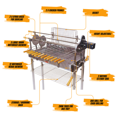 Deluxe Cyprus Grill Spit - Stainless Steel - Flaming Coals Pro Bundle hover