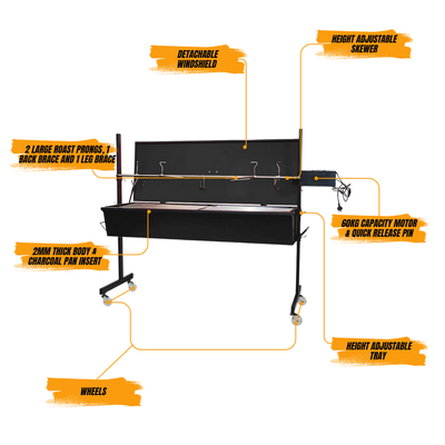 Warrior Pig Spit Roaster Black Lid - 60kg Capacity Pro Bundle | Flaming Coals hover
