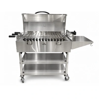Hooded Cyprus Spit Roaster – 3 Skewer Stainless Steel with Firebricks hover