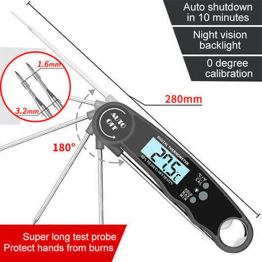 Milk BBQ Best for Food Long Probe Meat Digital Multi-Functional Thermometer with Instant Read Backlit LCD Screen Battery Included Grill 2Pcs Meat Thermometer Kitchen Cooking 