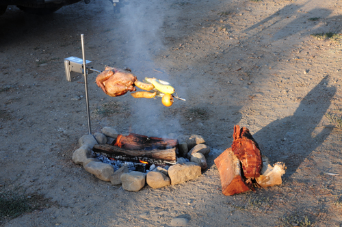 This photo shows how portable camping spit set is perfect for camping