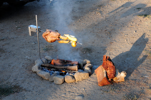 This photo shows how portable camping spit set is perfect for camping