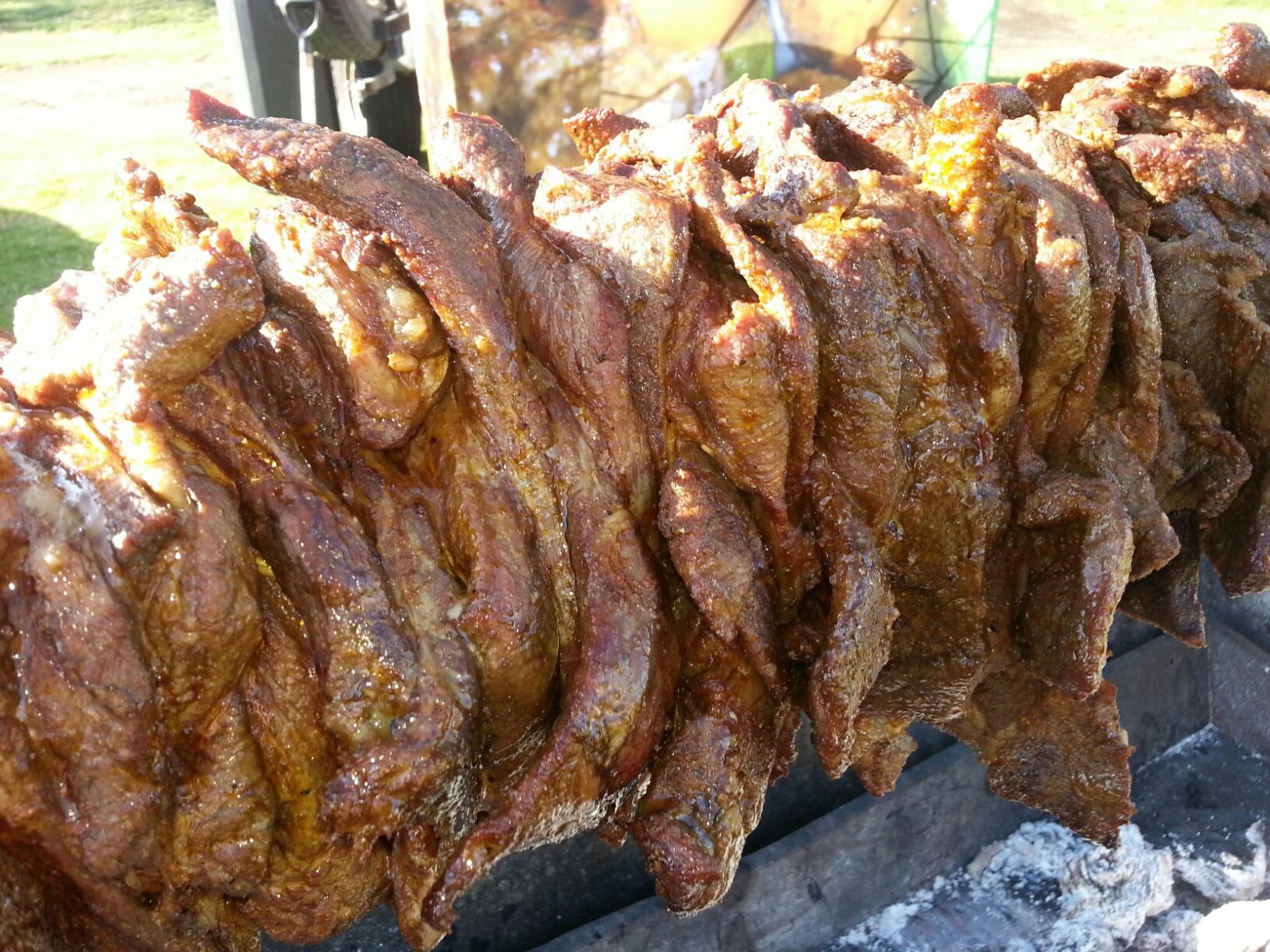 Beef gyros Cooking on a BBQ Spit