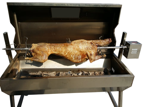 Hooded Spartan Spit Roaster Cooking A Goat