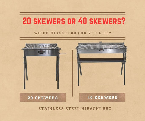 This image shows 20 and 40 skewers Hibachi BBQ