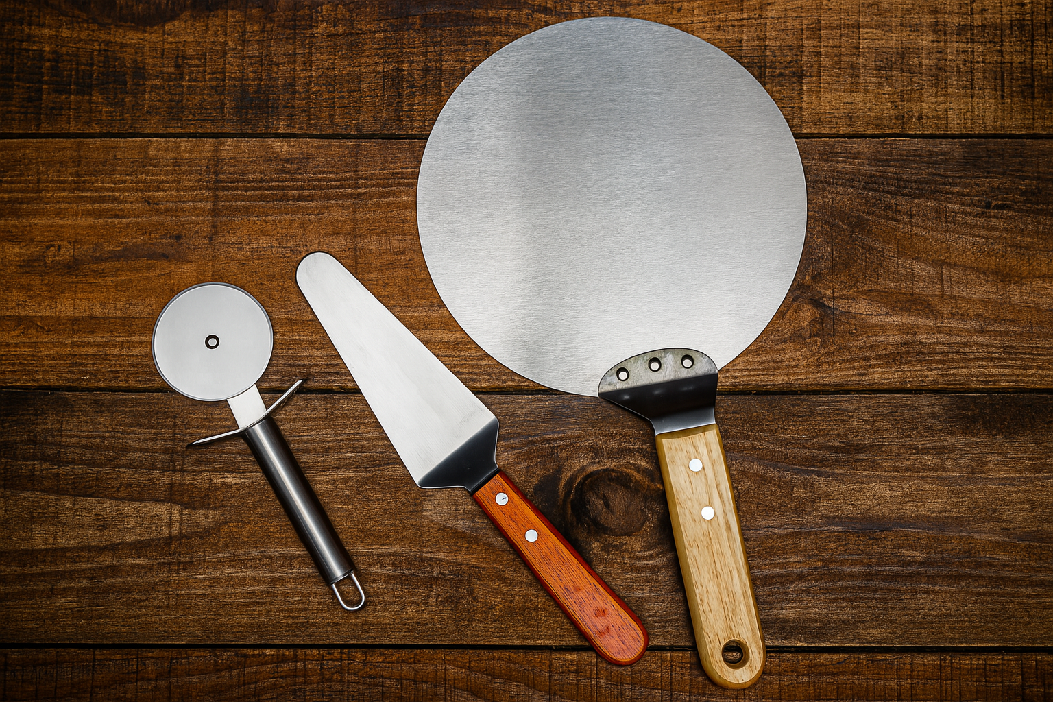 3 Piece Pizza Kit - Pizza Peel, Spatula and Pizza Cutter
