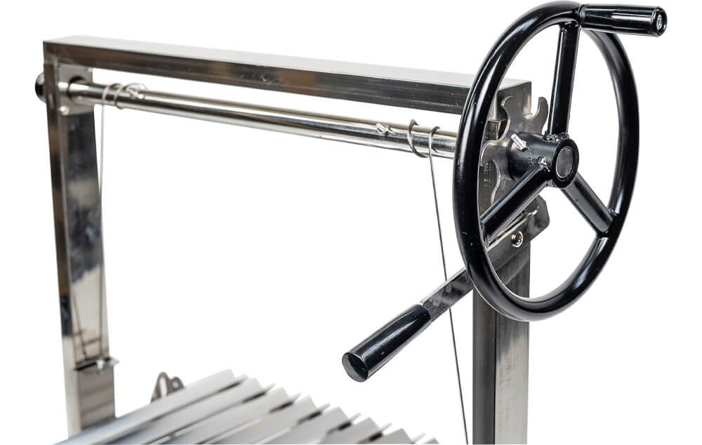 This image shows rod is attached to a crank wheel of Argentinian Parilla Grill