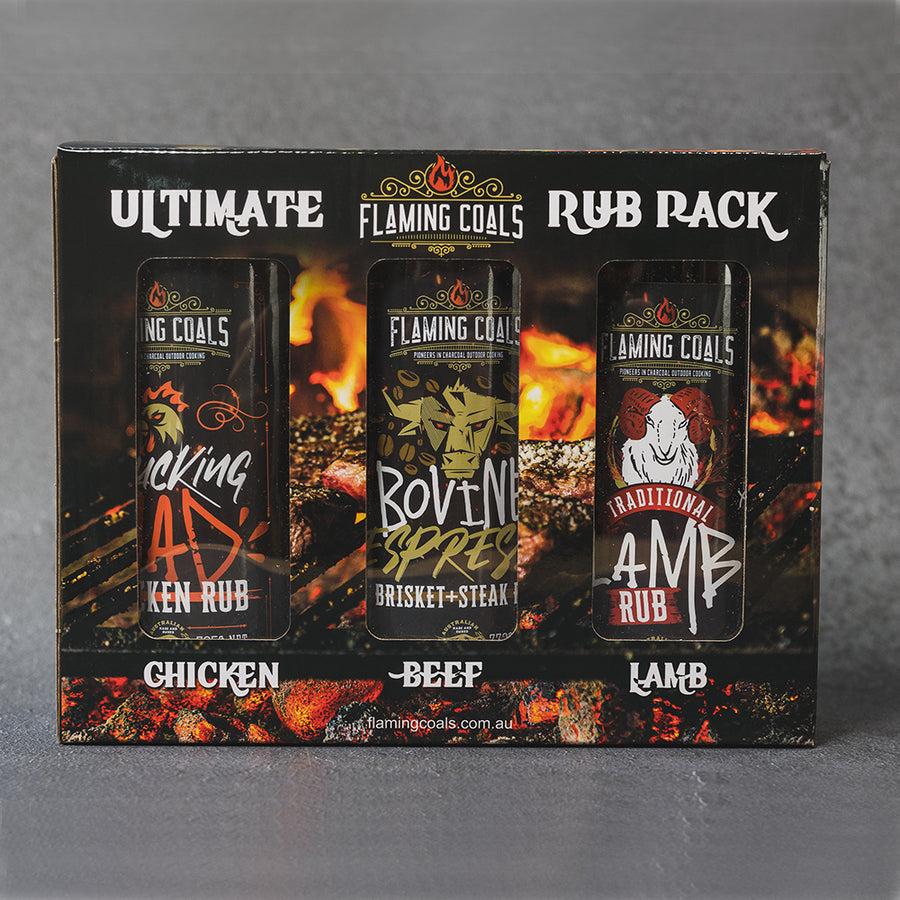 This is an image of the Flaming coals BBQ Rub gift pack for meat and vegetables. 