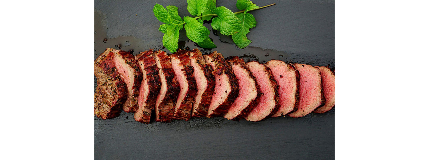 This image shows sliced beef tenderloin