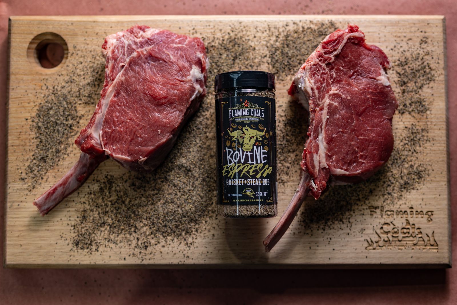 This is a picture of Bovine espresso being used to season some steaks. This is the best steak rub available