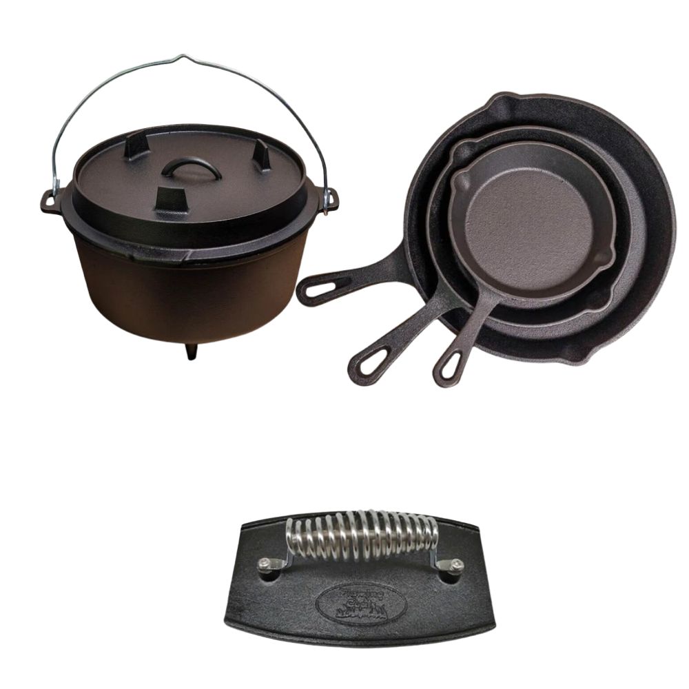 Cast Iron Cookware Combo with 8qt Camp Oven by Flaming Coals