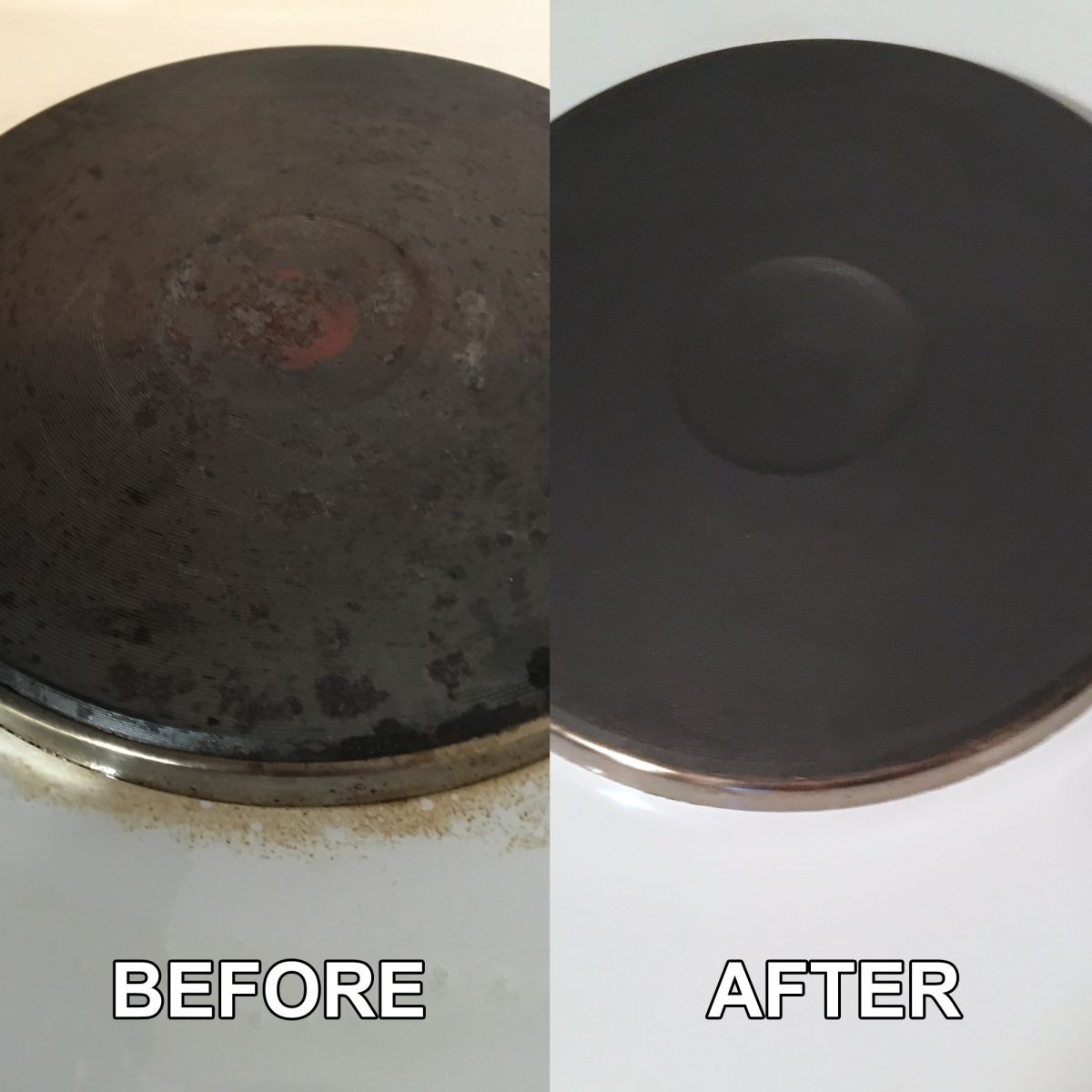 This image is a before and after image of the results from using the Magic Hotpate Restorer