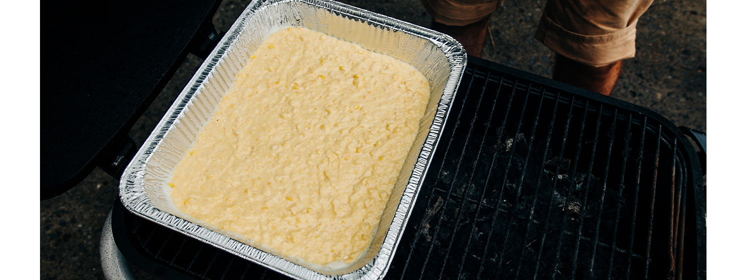This image shows a Corn Casserole cook on PK Grill