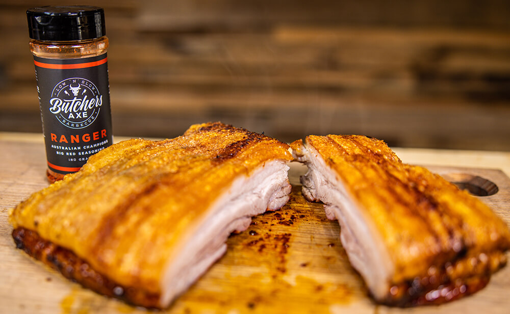 This image shows Crispy Pork belly with Butchers Axe Ranger 