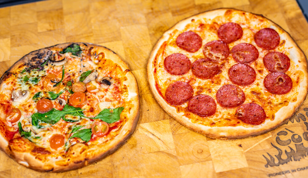 This image shows two delicious pizzas