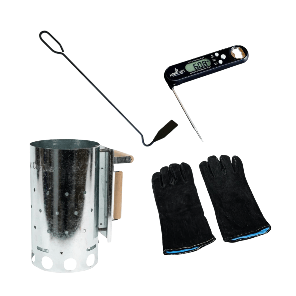 This is a picture showing what items are included in the spit roast accessory pack