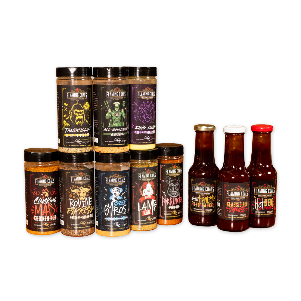 Flaming Coals Complete BBQ Rubs and Sauce Pack Flaming Coals Complete BBQ Rubs and Sauce Pack