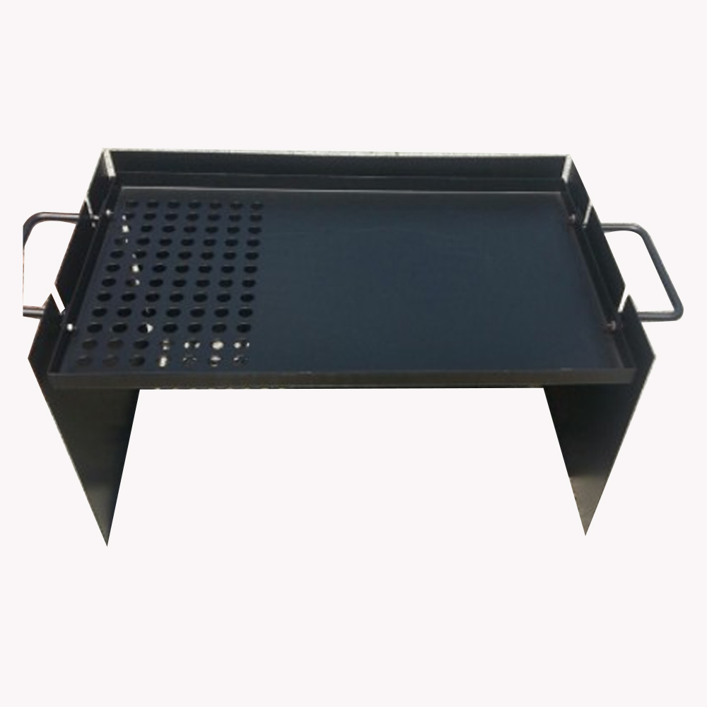 This image shows a portable camping BBQ that is a Flat Plate Cooker with Windshield design