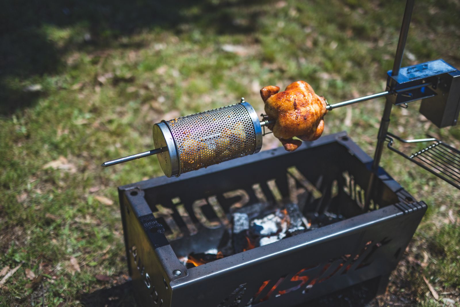 This image shows Auspit in action being your outdoor camping spit.