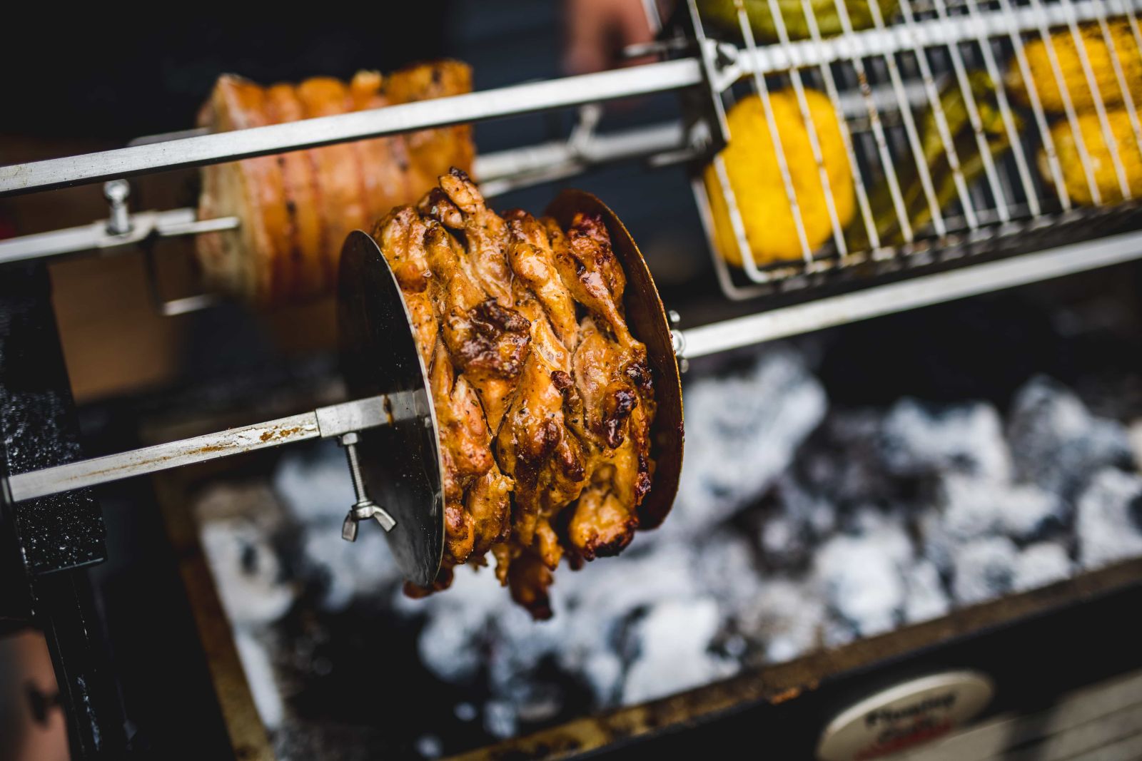 This image shows charcoal cooking in a Cyprus Spit.