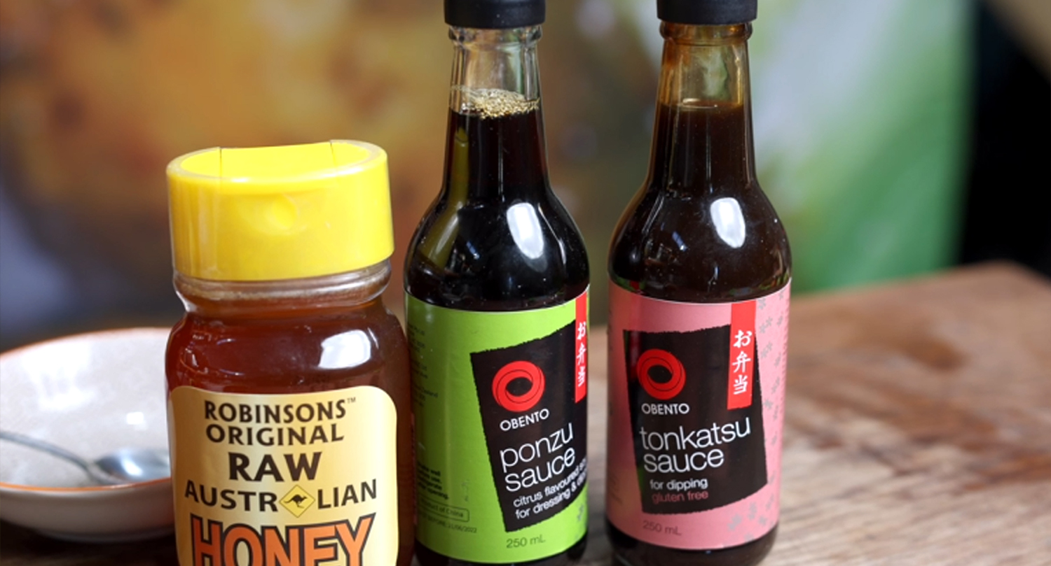 This image shows a honey, Tonkatsu and Ponzu sauce