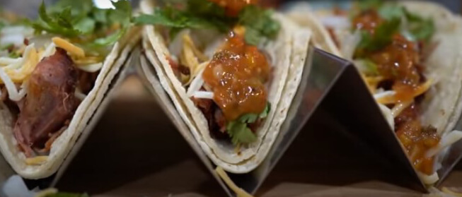This photo shows a Hot and Fast Pulled Pork Butt Tacos