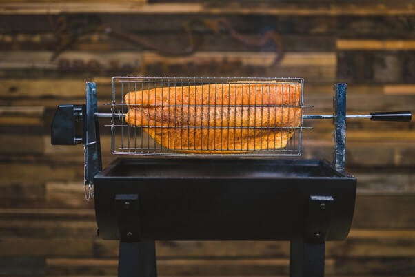 This image shows Salmon cooked on Jumbuck Mini Spit 