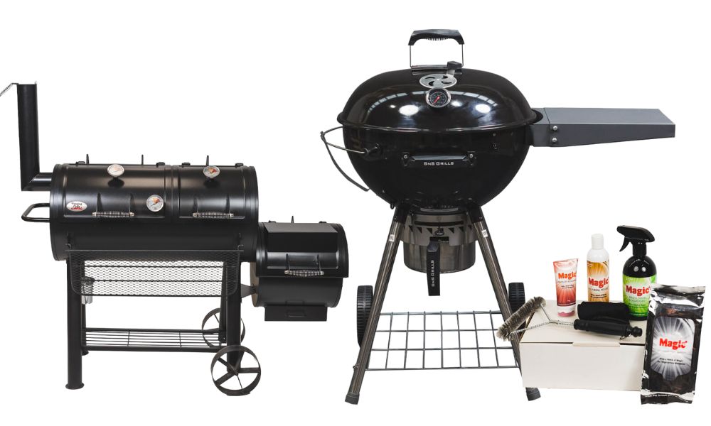 Flaming Coals Offset Smokers, SNS Kettle and BBQ Cleaning Kit 