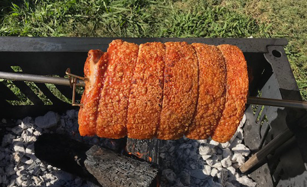 Pork Crackle on an Auspit This picture shows some amazing pork crackle that was cooked using an Auspit