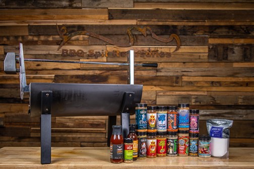 This image shows Jumbuck Mini Spit and BBQ rubs and sauces