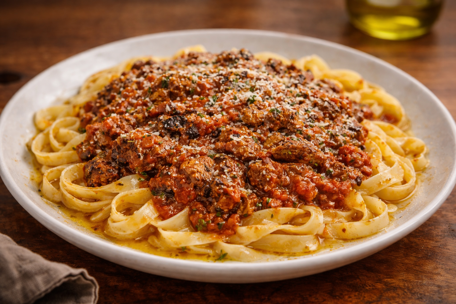 This image shows pasta with the leftover lamb