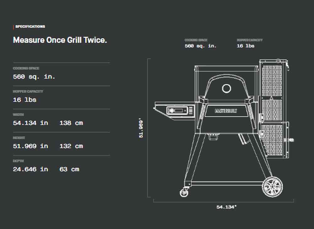This image shows the specifications of the 560 masterbuilt smoker