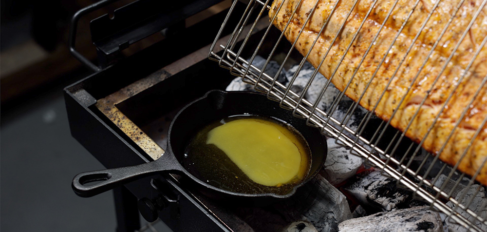 This image shows melted butter ready to baste to salmon