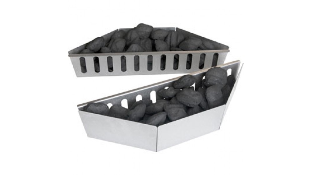 This is an image of the Napoleon charcoal basket with charcoal inside