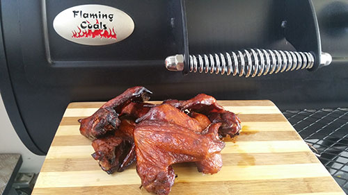 This picture shows chicken wings smoked in an Offset Meat Smoker