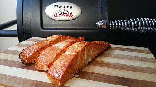 This picture shows salmon that was cooked in an Offset Meat Smoker