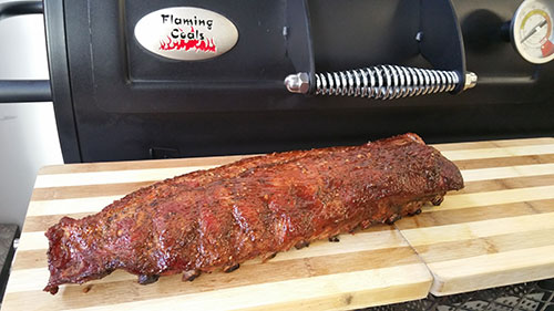 This picture shows pork ribs smoked in an Offset Meat Smoker