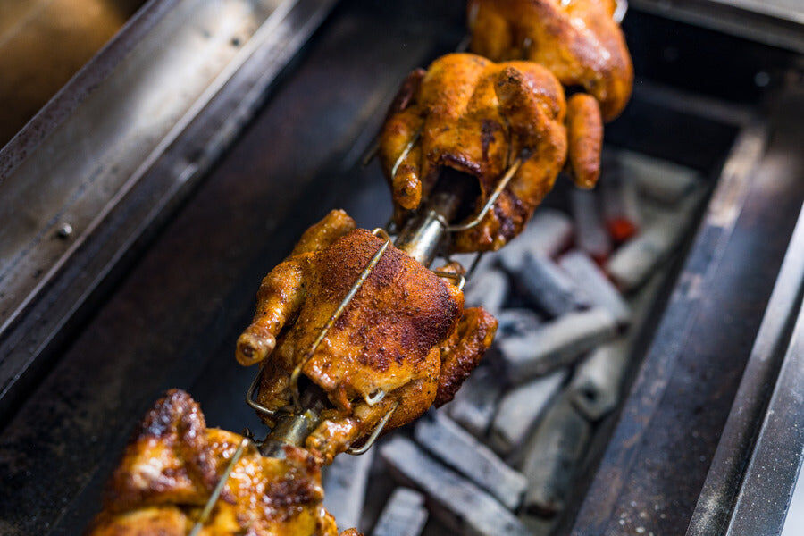 Spit roaster chicken prong 22mm round stainless steel holding whole chickens over charcoal