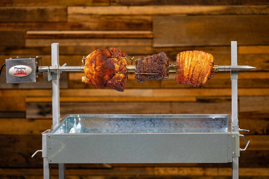 Spit roaster chicken prong 22mm round stainless steel holding whole chickens over charcoal