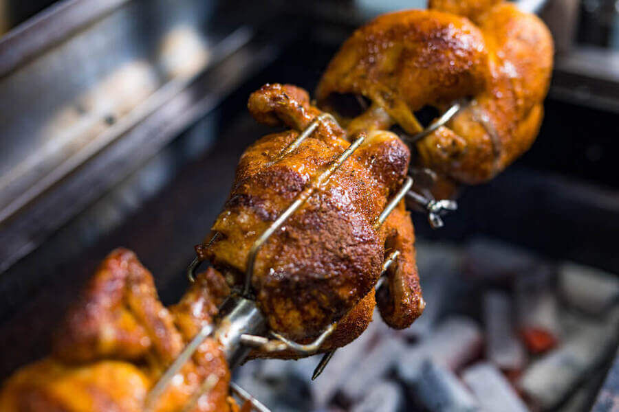 Large double sided chicken prong 22mm round holding whole chickens on a spit rotisserie