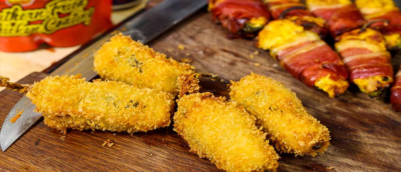 This image shows a cooked Panko deep fried poppers