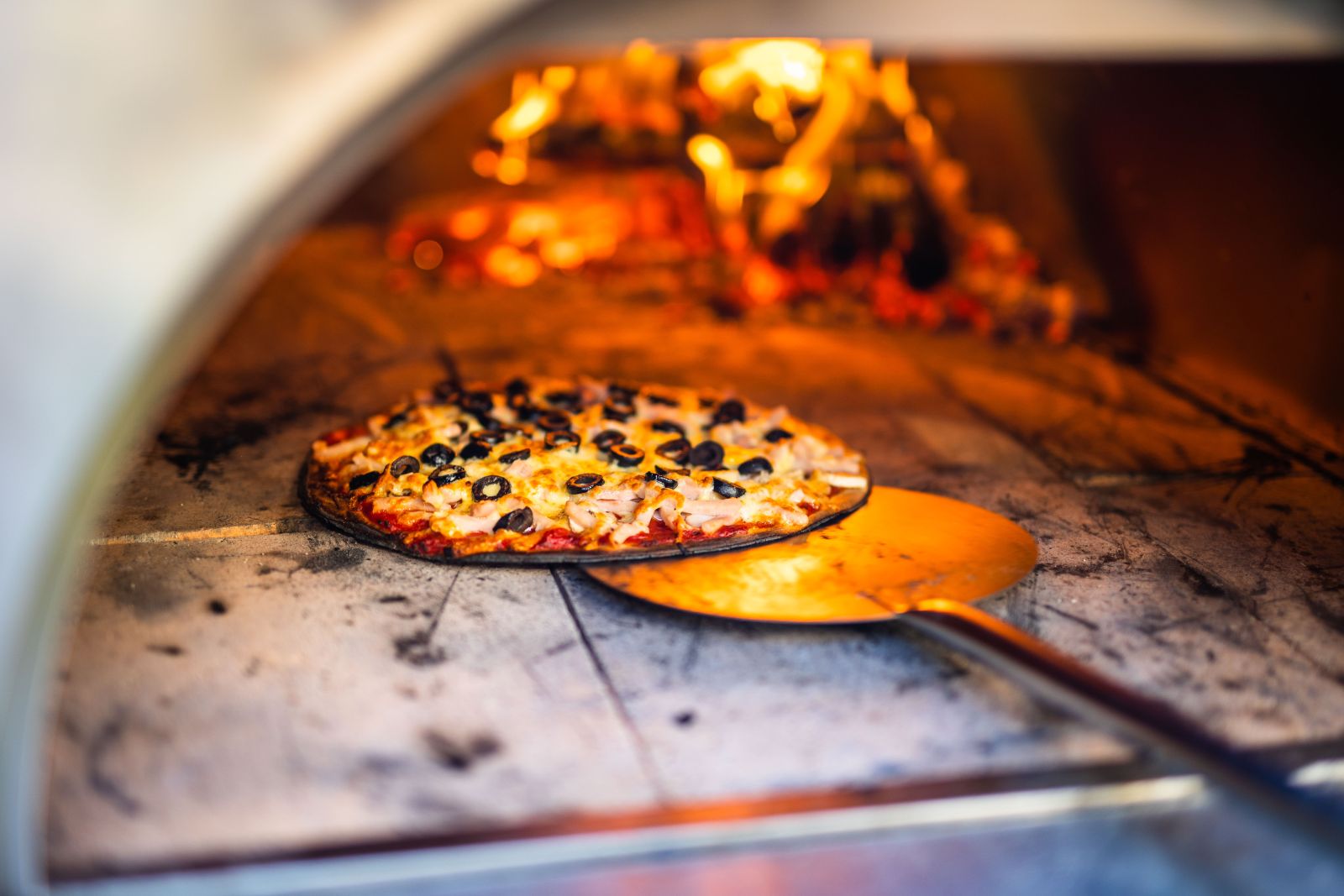 This image shows a wood-fired pizza oven.