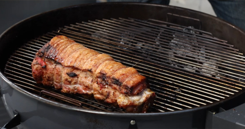 This image shows a pork loin cooked on SNS kettle