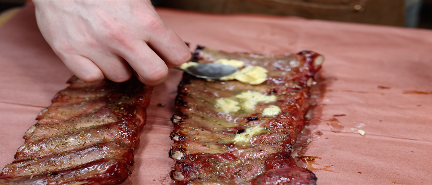 This image shows pork ribs with maple syrup